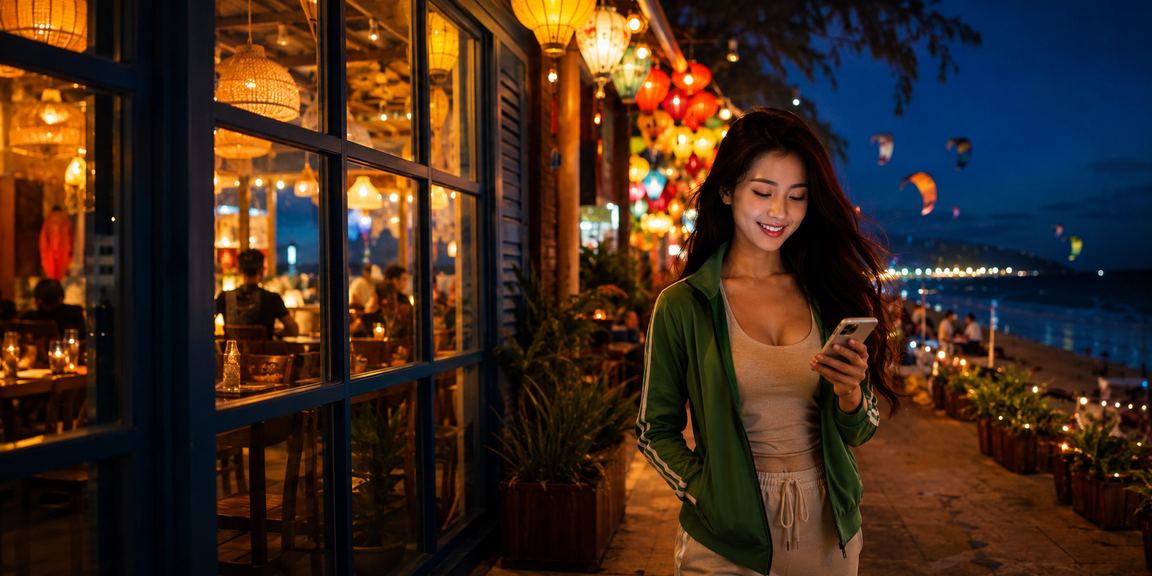 Truy cập di động tại Mũi Né bên ly cà phê